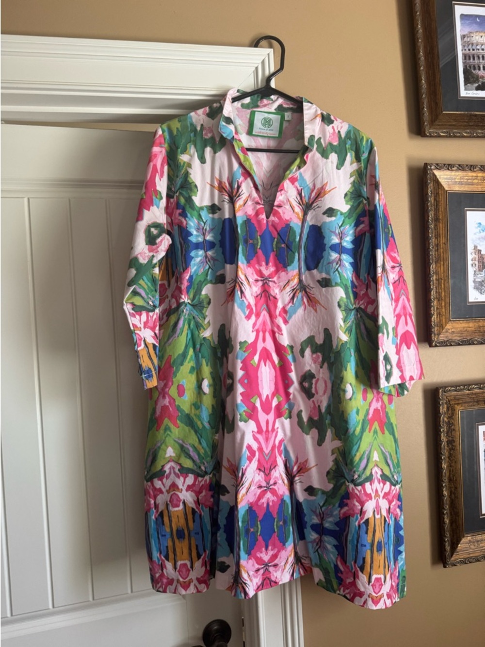 House of MBR Mama Chelle Bouvier Short Pink Multi-Print Midi Dress